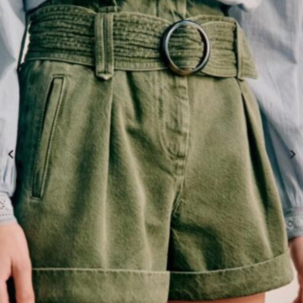 Sezane | High-Waisted Green Shorts - Size 36